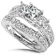 1 3/5ctw Three Stone Princess Cut Diamond Wedding Ring Set (HI/I1) in 14kt White Gold