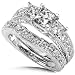 1 3/5ctw Three Stone Princess Cut Diamond Wedding Ring Set (HI/I1) in 14Kt White Gold