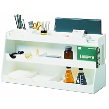 TrippNT 50014 White PVC Plastic Deluxe BenchBooster Workstation, 17 Compartments, 24" Width x 12" Height x 8.25" Depth