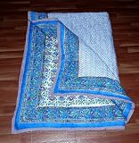 New Jaipuri Handmade Twin Paisley Hand Block Print King Size Reversible Cotton White & Sky Blue Color Quilt Comforter Throw Blanket Vintage Bedspread Bedding Rajrang (90 X 108)