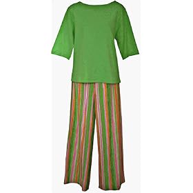RocketWear Women's Multistripes with Lime Green Top Cotton Knit Loungewear