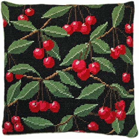 Cherries on Black Herb Pillow Tapestry Kit from Cleopatra's Needle