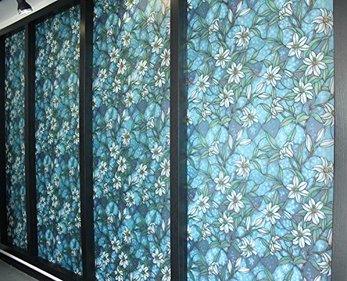 Coavas Untra Thick 45*200cm 17.7"*78.7" New Privacy Stained Orchid Magnolia Flower Window Glass Film Static Cling For Window