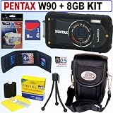 Pentax Optio W90 12.1 MP Waterproof Digital Camera (Black) + 8GB Accessory Kit