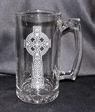 24 oz. Etched Glass Beer Stein Ornate Celtic Irish Cross