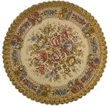 European Placemat in Brocade, Round 13 Inches, Lavish Floral and Gold Border