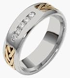 18 Karat Two-Tone Gold Channel Set Multi Texture Diamond Wedding Band Ring