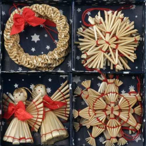 Christmas Straw Ornaments - Set of 12 pieces, Plain Stars