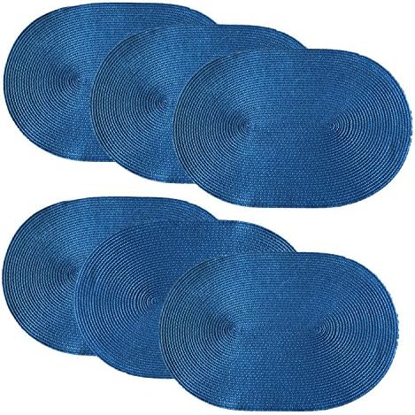 Ihome Fashion Oval Woven Placemats,Heat Insulation Stain-resistant Placemats,12x18-Inch(30X44CM),Set of 6,Blue