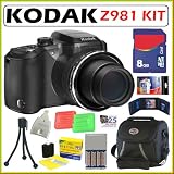 Kodak Z981 EasyShare Z981 14MP Digital Camera with Schneider-Kreuznach Variogon 26x Wide Angle Optical Image Stabilized Zoom Lens and 3.0 Inch LCD + 8GB Deluxe Accessory Kit