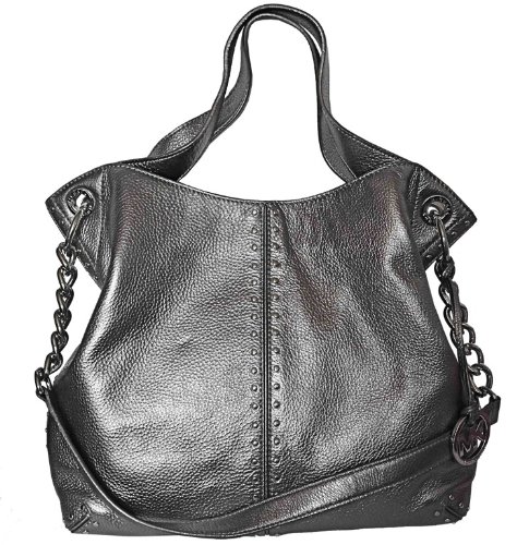 Michael Kors Astor Chain Shoulder Leather Tote Handbag, Large, Gunmetal/ Grey