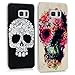 S6 Edge+ Plus Case - Mavis's Diary 2 Pcs Hard PC Cases for Samsung Galaxy S6 Edge Plus (Not for S6 and S6 Edge) Special White Skull + Colorful Flowers Skull Fashion Print Pattern Covers