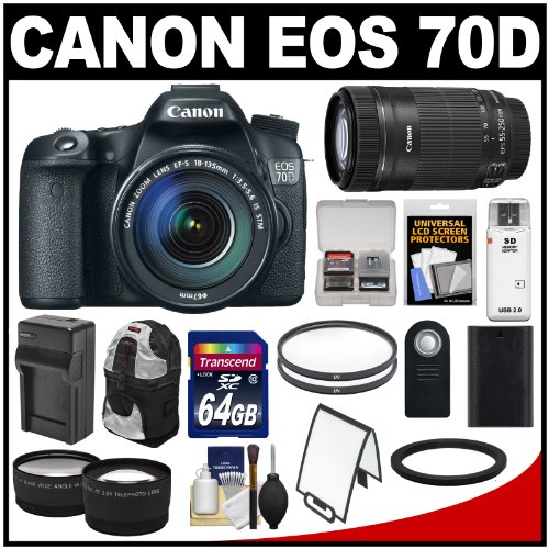 reviews Canon EOS 70D Digital SLR Camera & 18-135mm IS & 55-250mm IS STM Lens with 64GB Card + Battery + Charger + Backpack Case + Tele/Wide Lens Kit