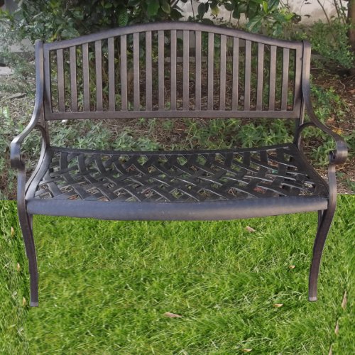 Banc de jardin Grace en aluminium - design 'Fer Forgé' - bronze ancien
