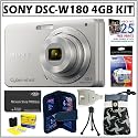Sony Cybershot DSCW180 DSC-W180 10.1MP Digital Camera in Silver + 4GB Accessory Kit