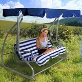 Hollywoodschaukel Gartenschaukel 3-Sitzer klappbar blau-weiss