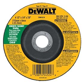 DEWALT DW4524 4-1/2-Inch by 1/4-Inch by 7/8-Inch Concrete/Masonry Grinding Wheel