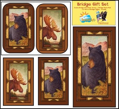 Bridge Gift Set - In the Wild - Large Print Double Deck Playing Cards - Score Pad - 2 Sets of Tallies