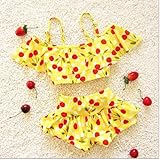 ツバメ--屋 ベビー水着 女児水着樱桃 ビキニ スイミングウェア キッズ水着 子供用 非常にオシャレ、樱桃トップス、パンツ2点セット (L, イエロー)