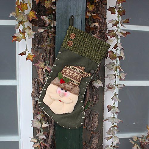 Christmas Stockings for Santa's Presents List Christmas Socks with Santa Totally Hand-made Vintage Style Linen Three-dimensional Christmas Décor (Santa)