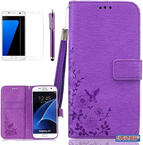 Captain Bell,Galaxy S7 Case,S7 Case,Pu Leather Wallet Case [Lanyard Knurling] Flip Cover Case for Samsung Galaxy S7 A-Purple