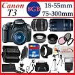 Canon EOS Rebel T3 (1100d) SLR Digital Camera w/ Canon 18-55mm IS Lens & Canon Zoom Telephoto 75-300mm III Lens, 3 Extra Lens, 8GB SDHC Memory Card, Soft Carrying Case, Tripod & Much More !!