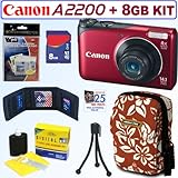 Canon Powershot A2200 14.1 MP Digital Camera (Red) + 8GB Accessory Kit