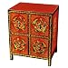 Handmade Asian Furniture - 30" Red & Black Tibetan Nightstand / Storage Cabinet With Peony Motif
