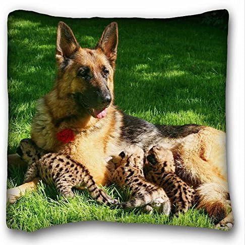 Custom Square Throw Pillow Case Animals dogs babies - care shepherd grass lie 18"*18" Two Side