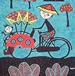 Teal Becak Bicycle Indonesian Hand Dyed Batik Fabric Panel