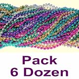 33 Inch 07mm Round Metallic 6 Color Mardi Gras Beads - 6 Dozen (72 Necklaces)