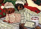 Dachshund in PJ's Christmas Greeting Cards by Suzanne Renaud