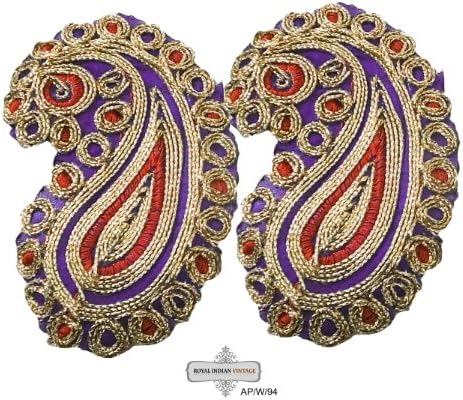 Woven Appliques Sewing Paisley Style Home Décor Embroidered Curtain Drape Sari Fabric Sew Patch Craft Fabric Indian Women Dress Crafted Designer Applique 5 Pcs Handmade