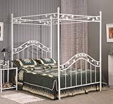 Queen Size White Floral Canopy Metal Bed Headboard and Footboard