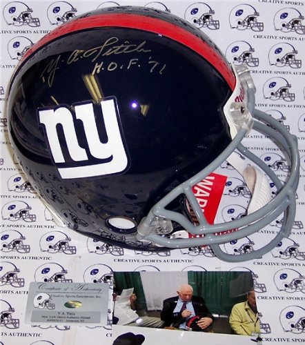 YA Tittle Autographed/Hand Signed New York Giants Throwback Authentic Helmet