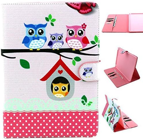 iPad Air 2/iPad 6 Cute Case, Noarks-GeBox(TM) PU Leather Wallet Flip Protection Case with Stand for iPad Air 2 (A-Pink Owl Family)