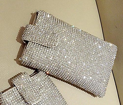 CST028 Full Rhinestones Embellished Universal Mobile Cell Phone Case Mini Evening Cross Body Bag Studded Party Pouch Purse (silver)