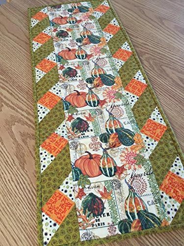 Autumn Fall Thanksgiving Pumpkin Gourd Quilted Table Runner