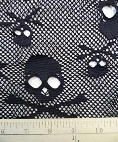 Halloween Mesh Skulls Black Stretch Fabric, 63" Wide, (2) Yards Pre-cut.