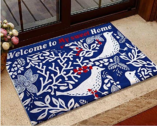 Design Ideas Cartoon Nordic Blue Bird Indoor/Outdoor Doormat 15" by 23"