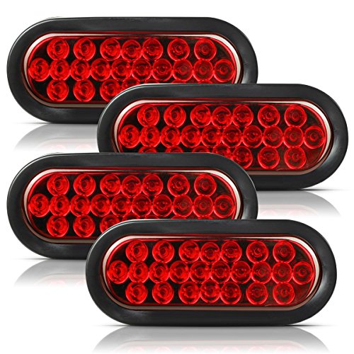Partsam 4x12V 6 inch LED Stop Tail Turn Truck Tractor Trailer Brake Light Red 24 Doides Oval