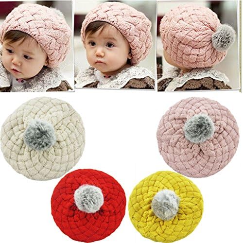 Baby Infant Knit Crochet Rib Pom Winter Hat Cap Hood (Pink)