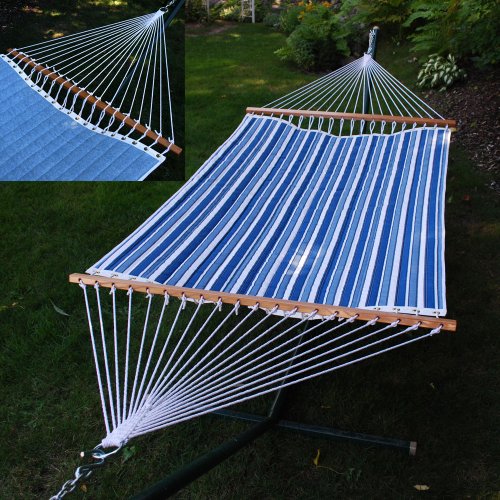 Double Quilted Reversible Fabric Hammock - 13 ft ,Blue/Norway Powder