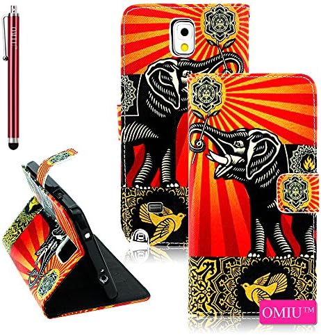 Galaxy Note 4 Case, OMIU(TM) [Big Elephant Red Skin Design] Luxury Bran-new Fashion Premium PU Leather Flip Magnet Wallet Slim Shell Case Cover Protector Fit For Samsung Galaxy Note 4, Sent Screen Protector+Stylus+Cleaning Cloth