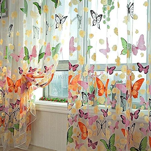 Charm Butterfly Panel Sheer Scarfs Tulle Window Screens Door Balcony Curtain (Color: Multicolor)