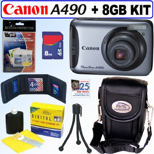 Canon PowerShot A490 10.1 MP Digital Camera + 8GB Accessory Kit