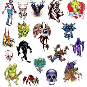 50+ Assorted Temporary Tattoos - Monster Theme - Monsters, Demons, Ghouls, Ghosts, Vampires, Skulls & Dragons.