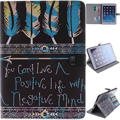 iPad Air 2 Case Apple Ipad 6 Flip Kickstand Case,Tribe-Tiger Stylish Dandelion Witness Love Series Wallet PU Leather Flip Cover Case,[Stand Built-In Card Slots Feature] Flip Folio Case Cover for for Apple iPad Air2(Black Feather)