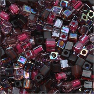 Miyuki-4mm-Glass-Cube-Beads-Color-Mix-Vineyard-Purples-10-Grams
