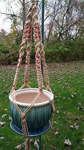 Ashman Macrame Jute Plant Hanger (2 Pack) 48 inches, Beautifully Handmade Orange and Brown Beads 4 Legs Arms elegant look for use Indoors Outdoors Patio Balcony Deck and for Plant Hanging Basket